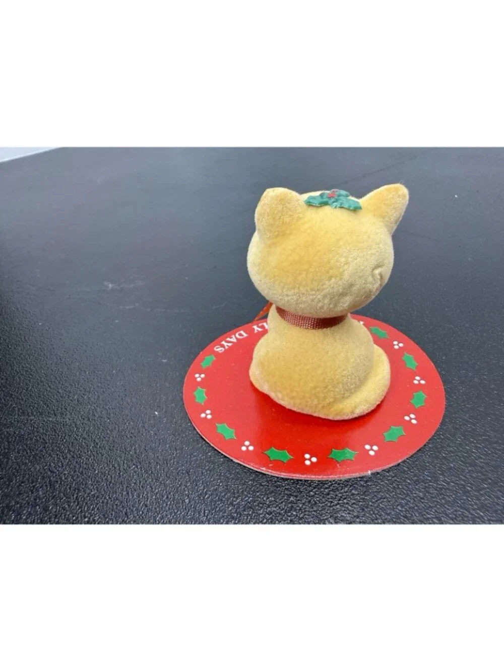 3 Vintage Russ & Berrie Co. Mini Christmas Flocked Figures Dog Penguin Cat